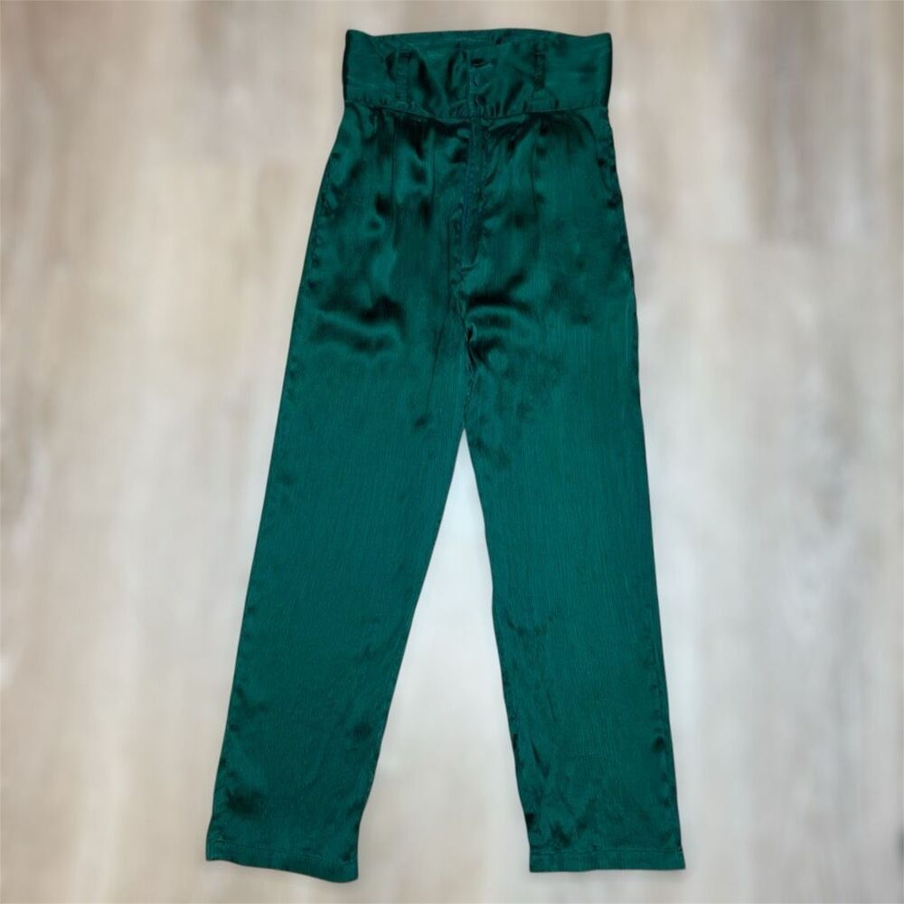 tba Emerald Green 100% Silk Ultra High Waisted Trouser Pants, Women’s Small